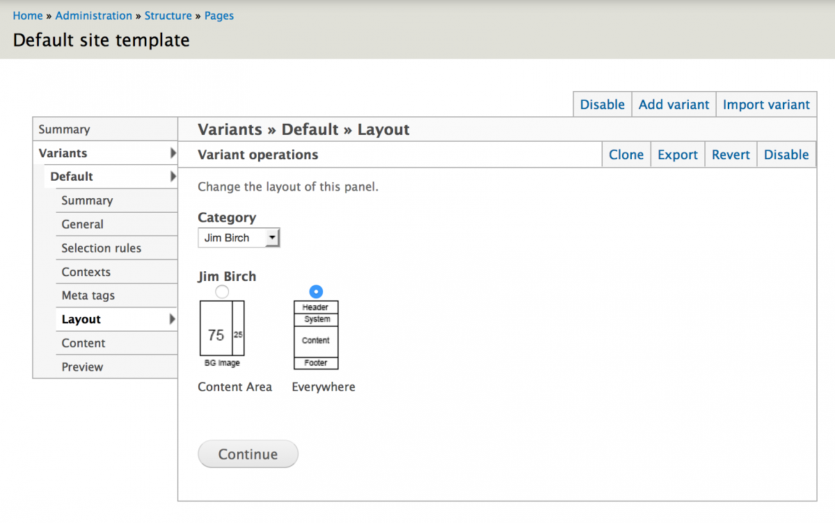 Page Manager - Choose Layout