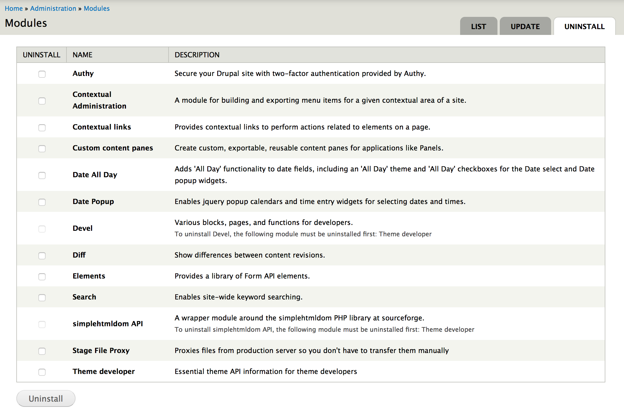 Uninstall module