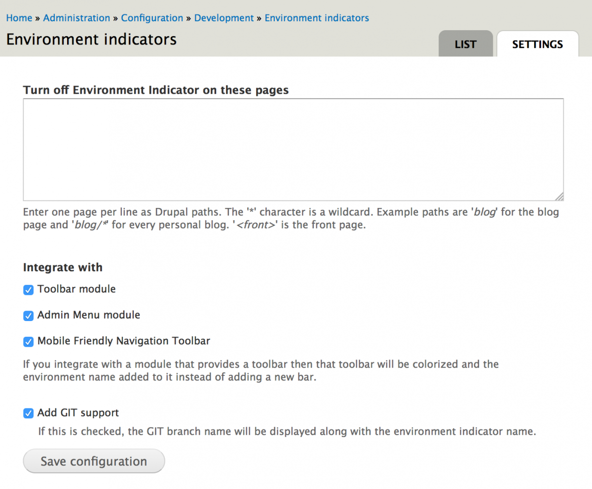 Environment Indicator Settings