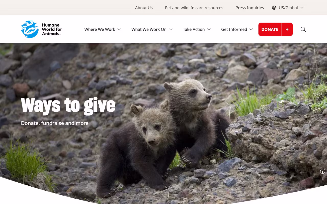 Screenshot of Humane World for Animals