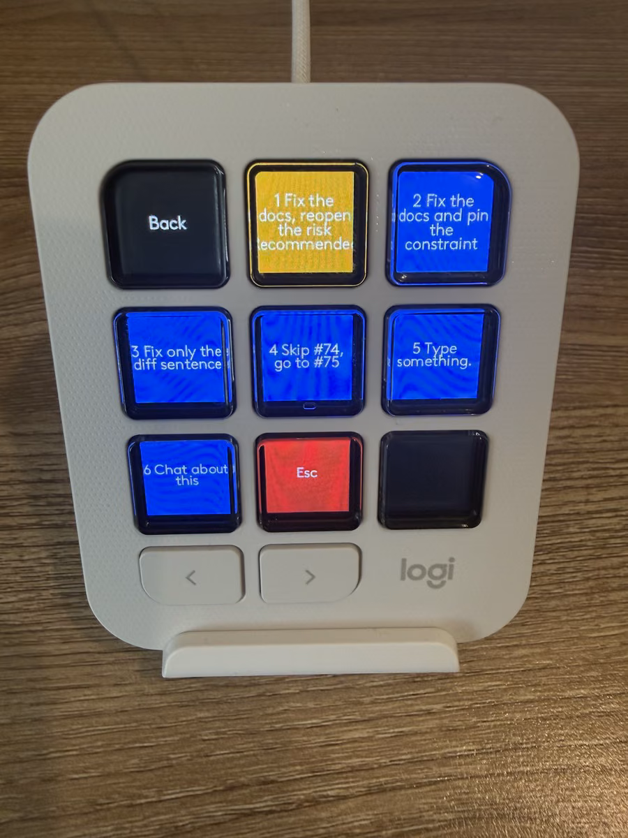 An agent page with six labeled answers from Claude, plus Esc