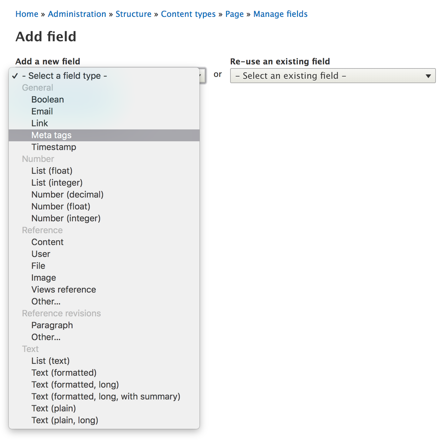 Adding a meta tag field to a content type in Drupal