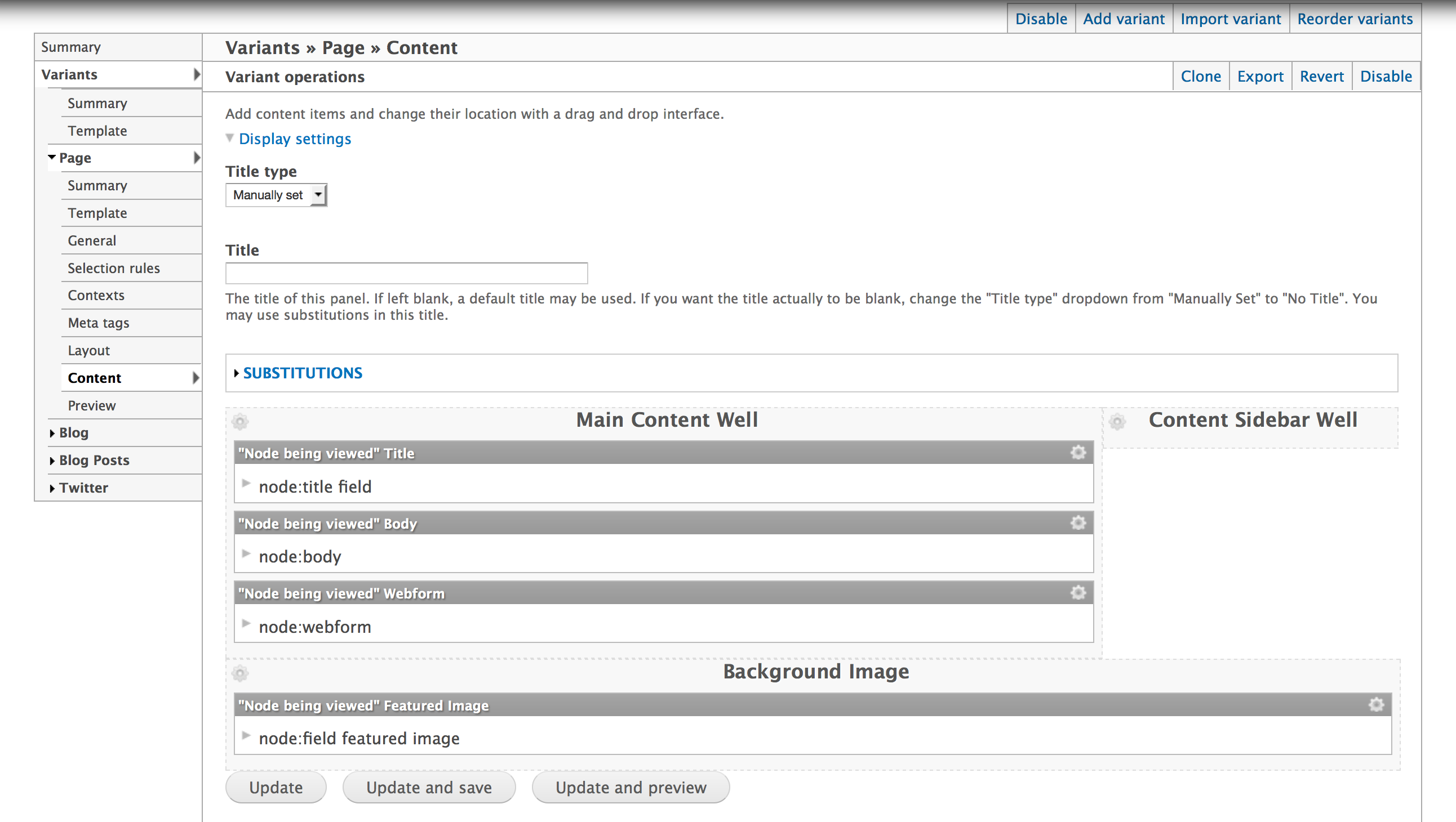 Choose content for this Page Manager Variant