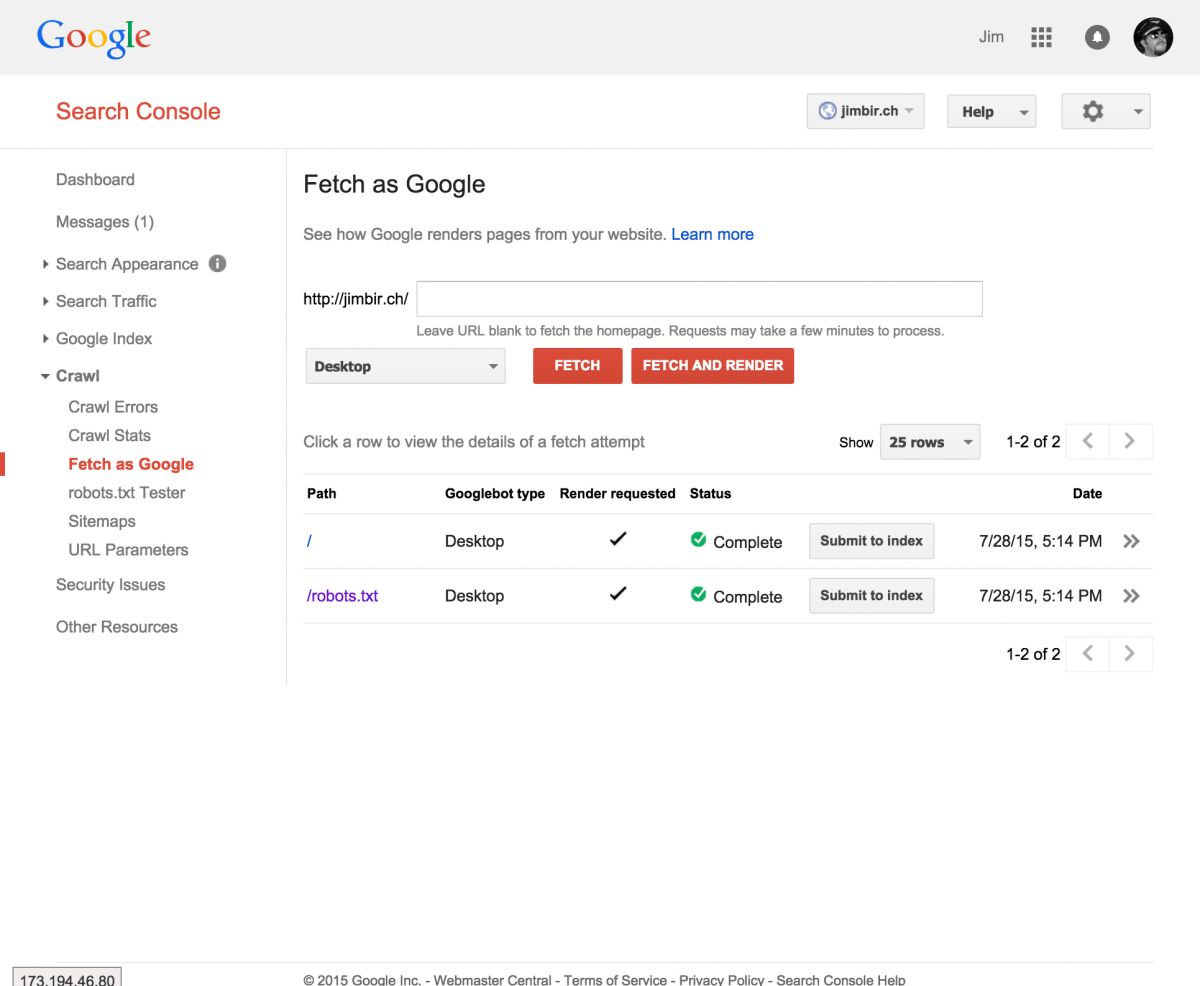Google Search Console, Fetch as Google